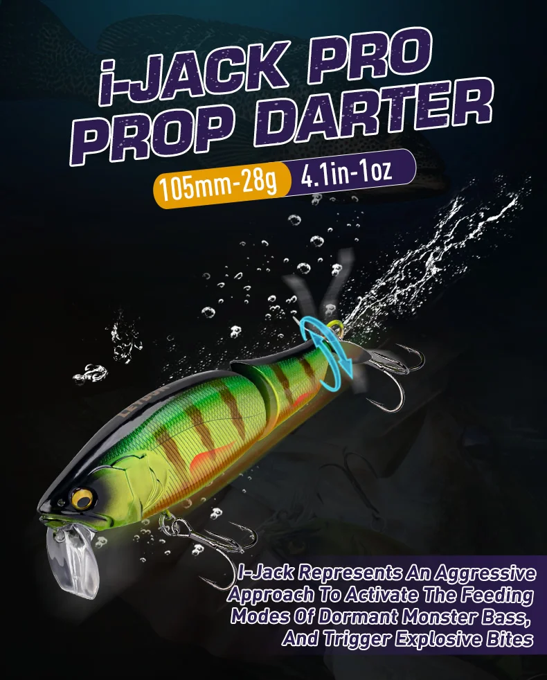 LEYDUN JACK Pro Minnow Angelköder Schwimmend mit Rotierendem Schwanz 105mm 28g Harte Köder Geräuschesystem Wobbler für Barsch und Hecht – Detail 1