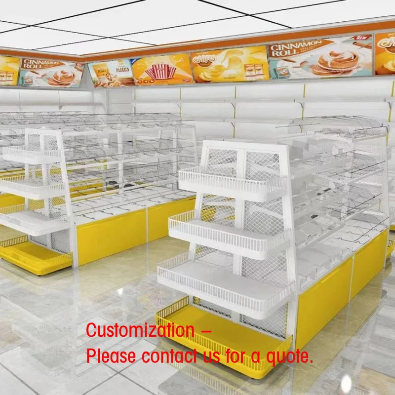 custom.Double-Sided Multi-Functional Food Display Rack Convenience Supermarket Snack Shelf