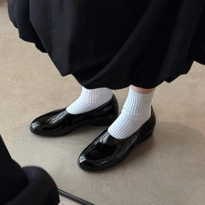 

MKKHOU Fashion Women's Shoes New High Quality Genuine Leather Round Head Low Heel Leather Shoes Minimalist Lightweight Shoes