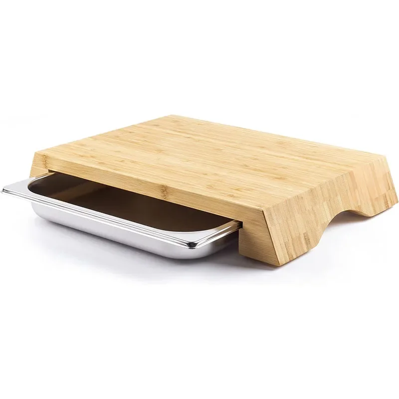 

Customizable Wood/Bamboo Cutting Board Chopping Board With Metal Tray Cutting Board With Stainless Containers