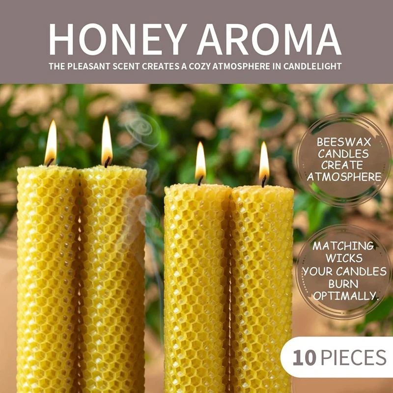 10 Pieces 100% Natural Beeswax Candle Making Kit, Honeycomb Texture DIY Beeswax Candle Craft Set