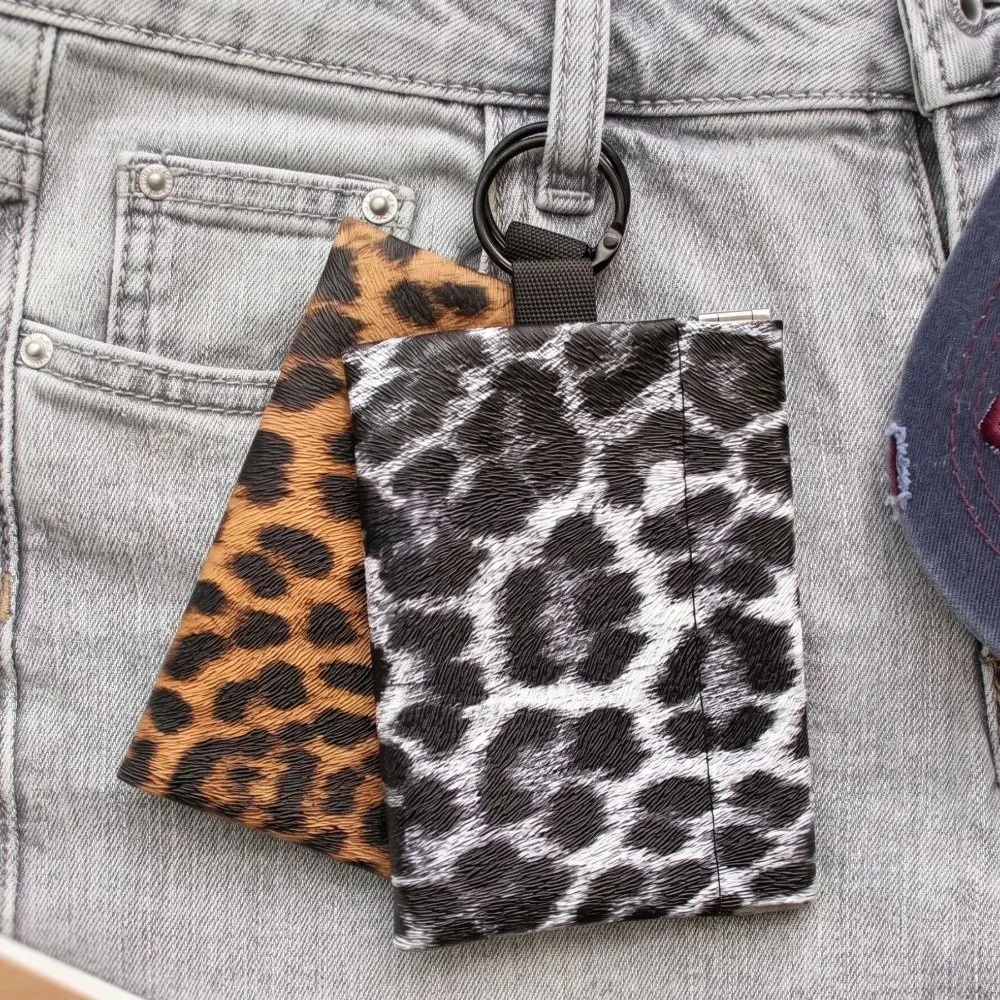 Fashion Leopard Print Coin Purse Automatic Closure Squeeze Opening Card Holder Portable Key Ring Pouch Men Women