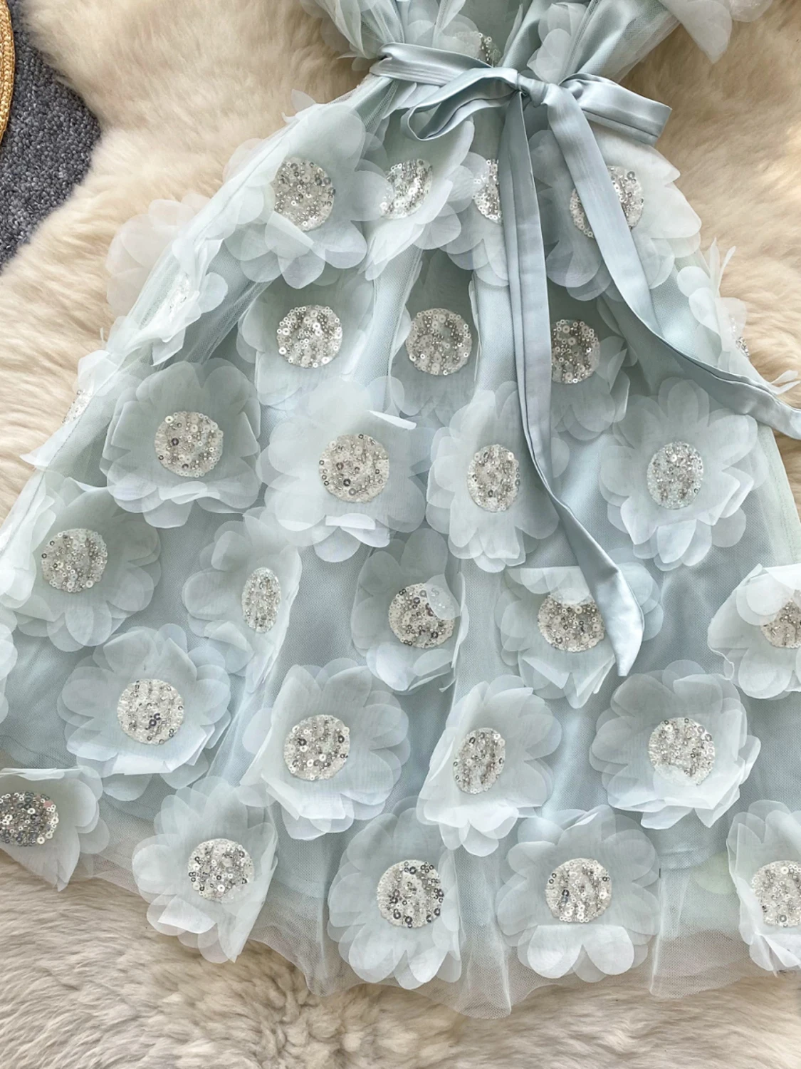 Ele Embroidered Beads Floral Svel Ne Hanging Dr Women's Summer Waist Cinching ort Dr Korean Sle High Wa...