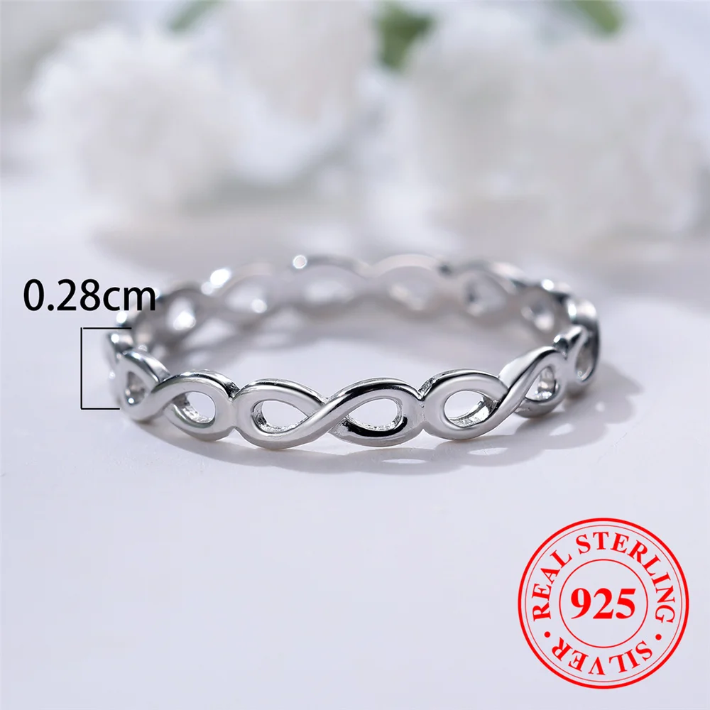 Female Real 925 Sterling Silver Infinity Engagement Ring Vintage Wedding Jewelry For Women