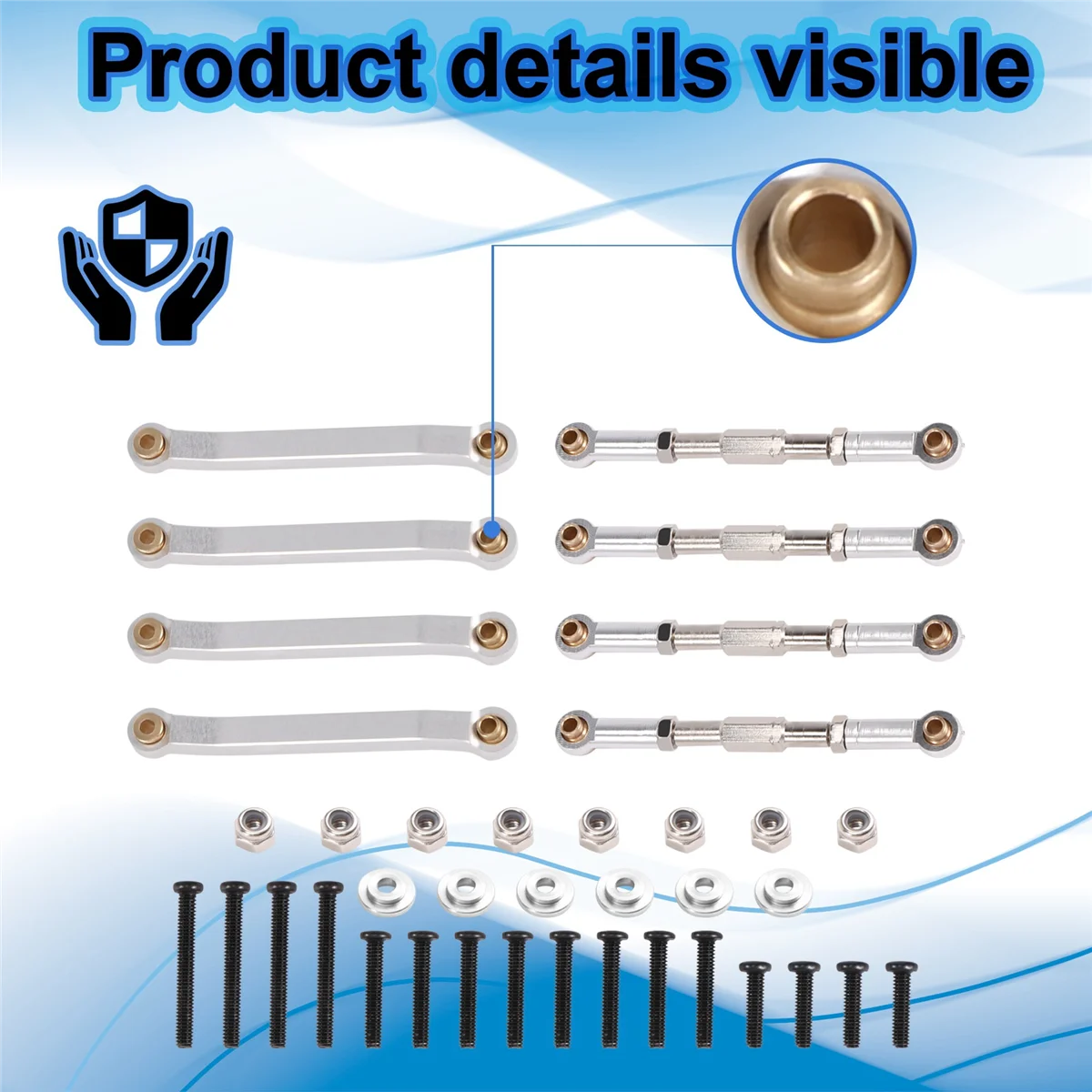 SLQZT Metal Chassis Pull Rods Link Suspension Tie Rod for MN D90 D91 D96 D99 D99S MN90 MN99S 1/12 RC Car Upgrade Parts,Silver