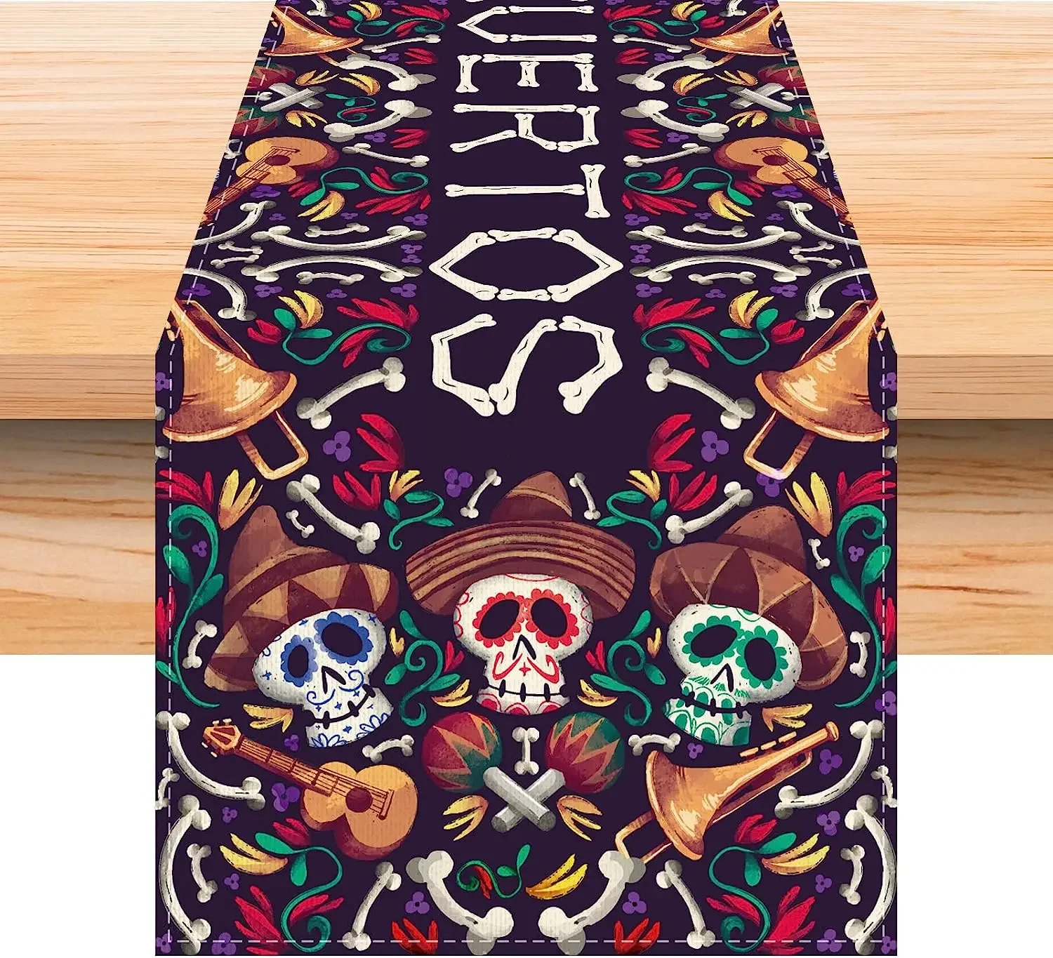 Mexican Dia De Los Muertos Linen Table Runners Kitchen Table Decor Day of The Dead Dining Table Runners Halloween Decorations