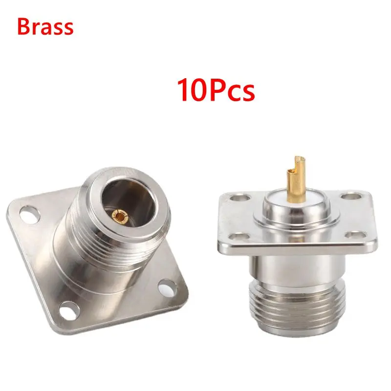 10 pçs n tipo l16 fêmea jack montagem soquete 4 buraco flange conector n tipo fêmea solda para painel chassi soquete montagem coaxial latão