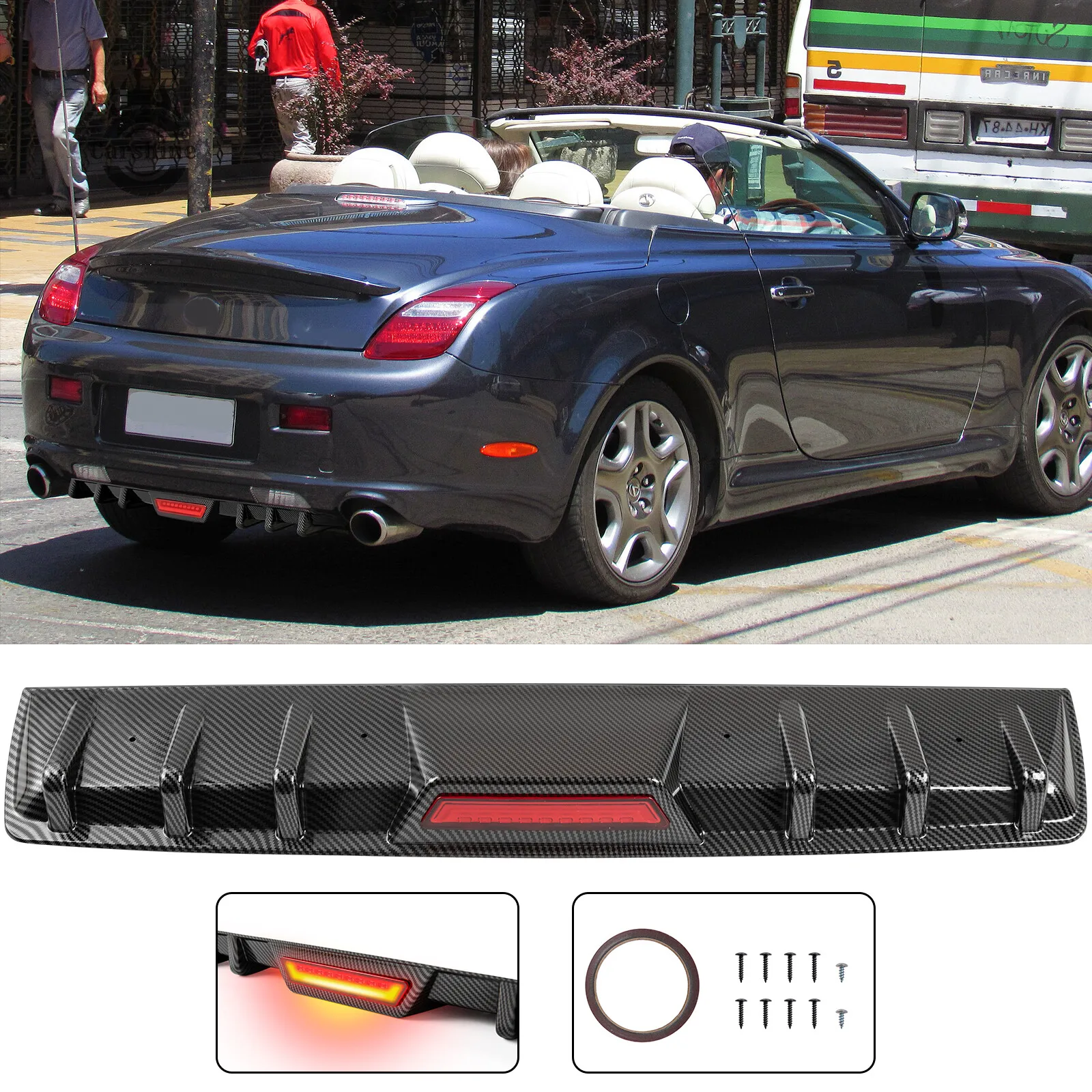 

Carbon Fiber Rear Bumper Diffuser w/ LED Brake Light For Lexus SC430 2002-2010