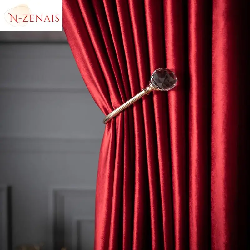 Retro Red Velvet Curtains for Living Room Blackout Bedroom Window Custom Luxury European Valance Tulle Wedding Stage Background