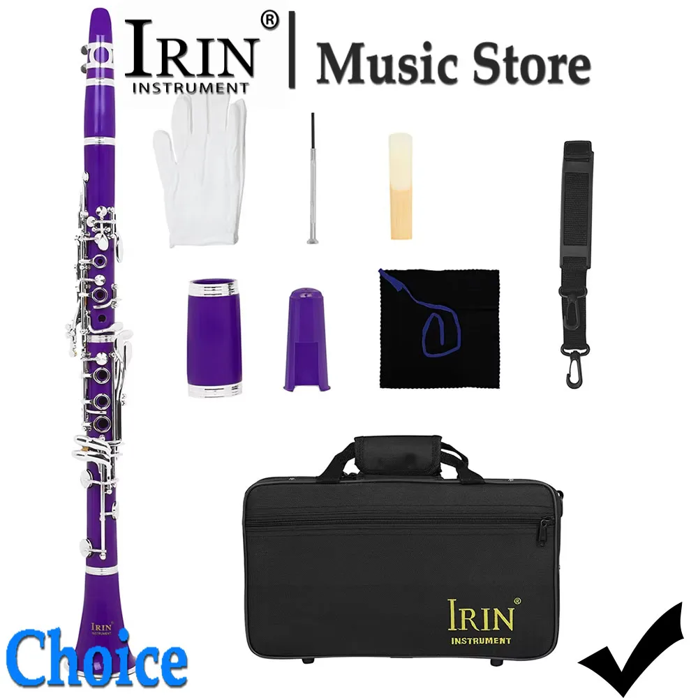 IRIN 17-key Clarinet Bb 6-ring Clarinet Made of Premium ABS PurpleClarinette Professional Woodwind Instrument with Case