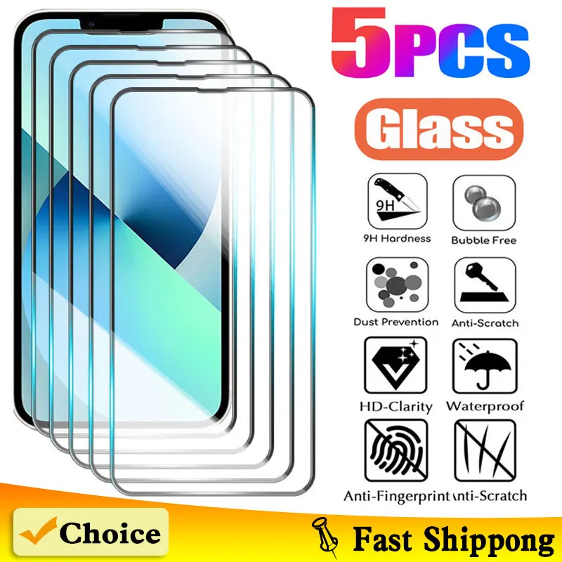 

5 шт. Защитное стекло для экрана для iPhone 15 Pro Max 14 13 12 11 7 8 Plus iphone X XR XS Max Mini полное закаленное стекло