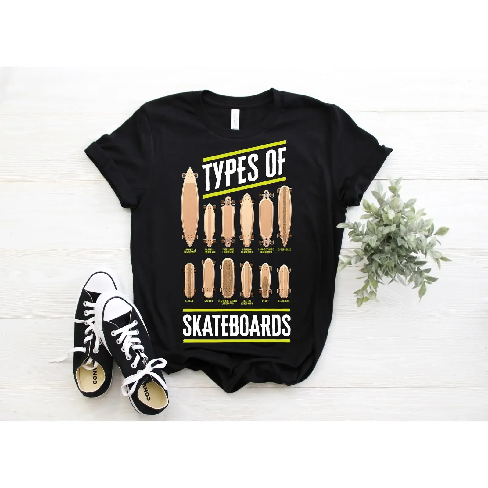 Types Of Skateboards T Shirt Vintage Longboard Cool Skateboarding Fan Skateboarder Lover Present vintage Washed Comfortable