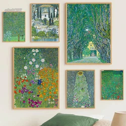 Gustav Klimt Flower Garden Sunflowers Church Canvas Oil Painting Abstract Plants Flowers Wall Art Poster Nordic Home Decor Mural