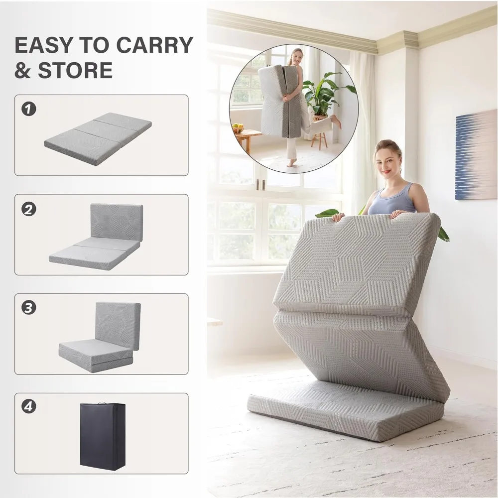 مرتبة ميموري فوم قابلة للطي من MLILY - مرتبة سفر مفردة مقاس 4 بوصة مع غطاء قابل للغسل للضيوف