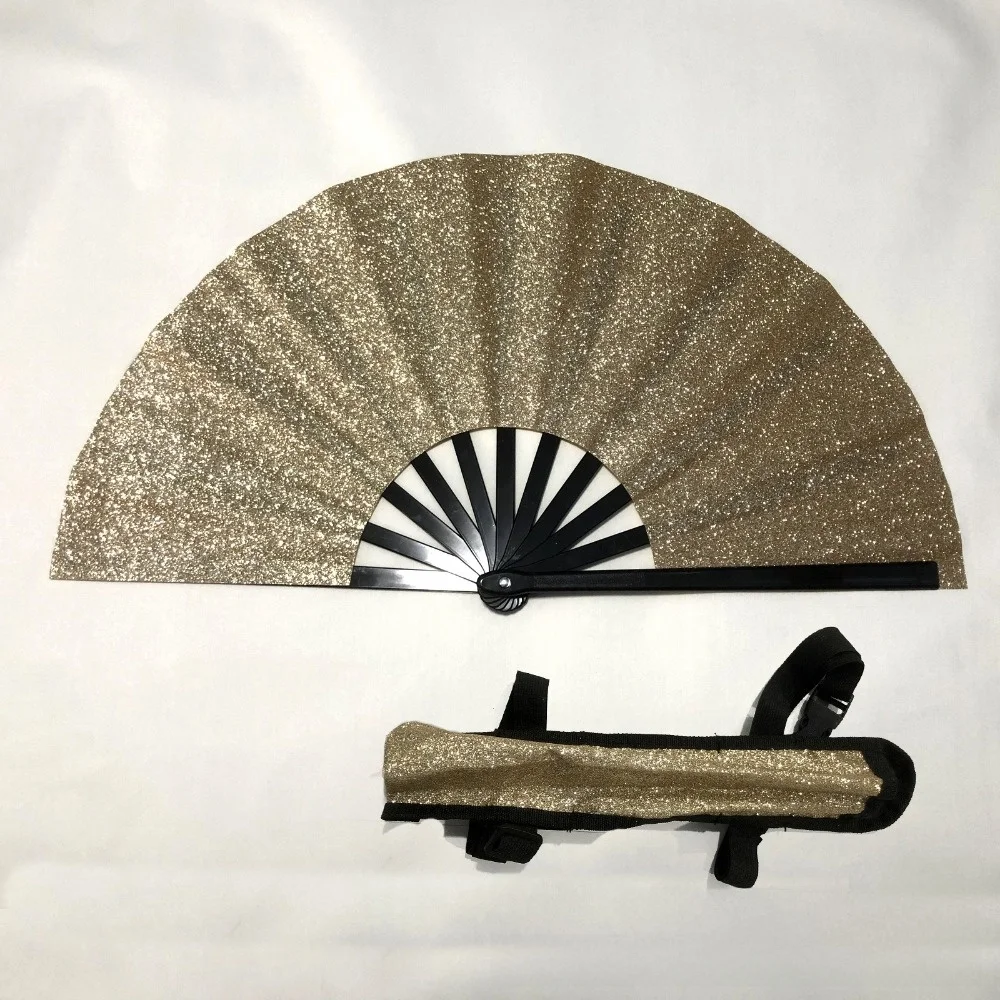 Folding Design Folding Handheld Fan Glitter Finish Line Dance Style Foldable Dance Fan Popping Mechanism Colorful Pattern