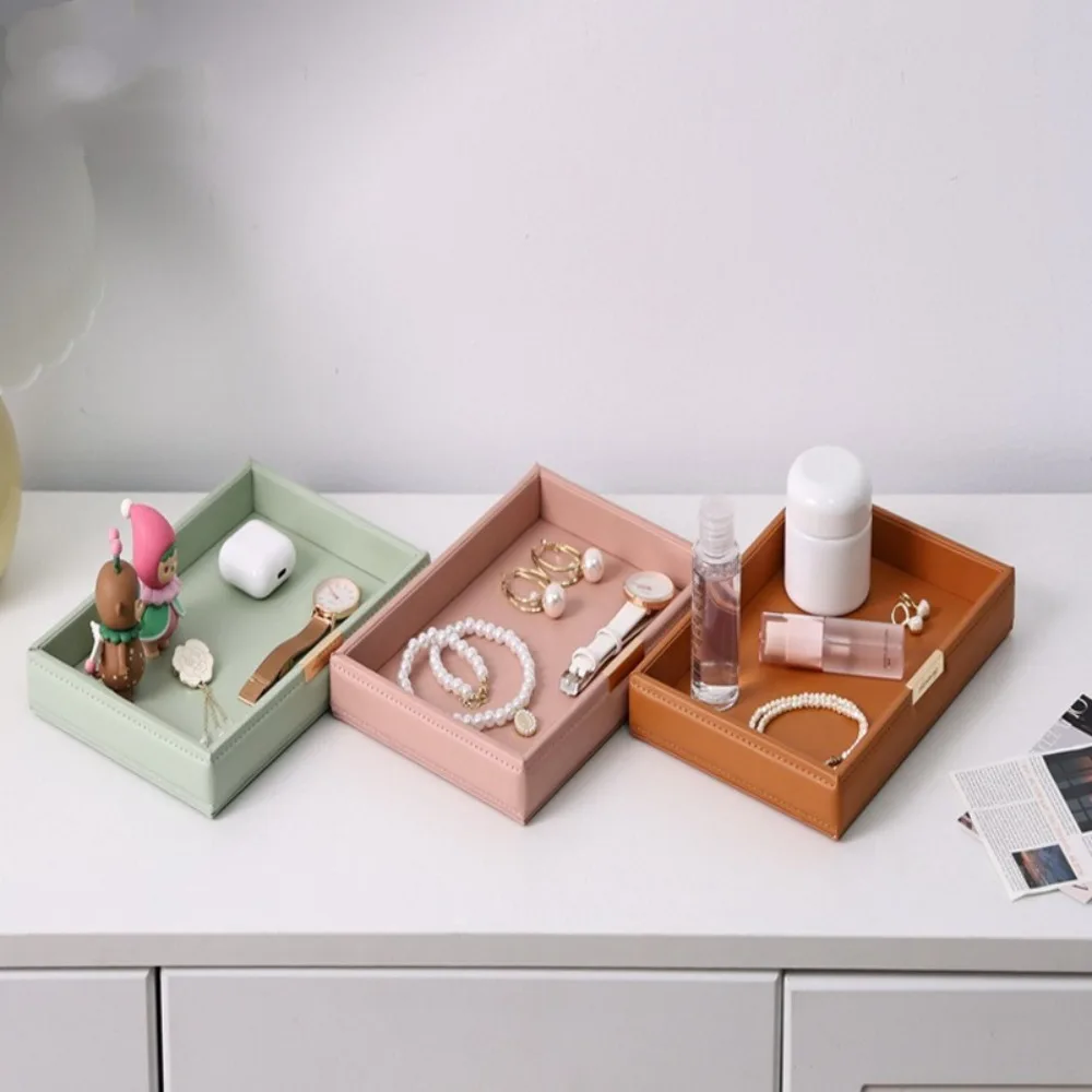 

Nordic Desktop Storage Tray Leather Square Jewelry Storage Box Elegant Multifunctional Cosmetic Storage Basket Bedroom