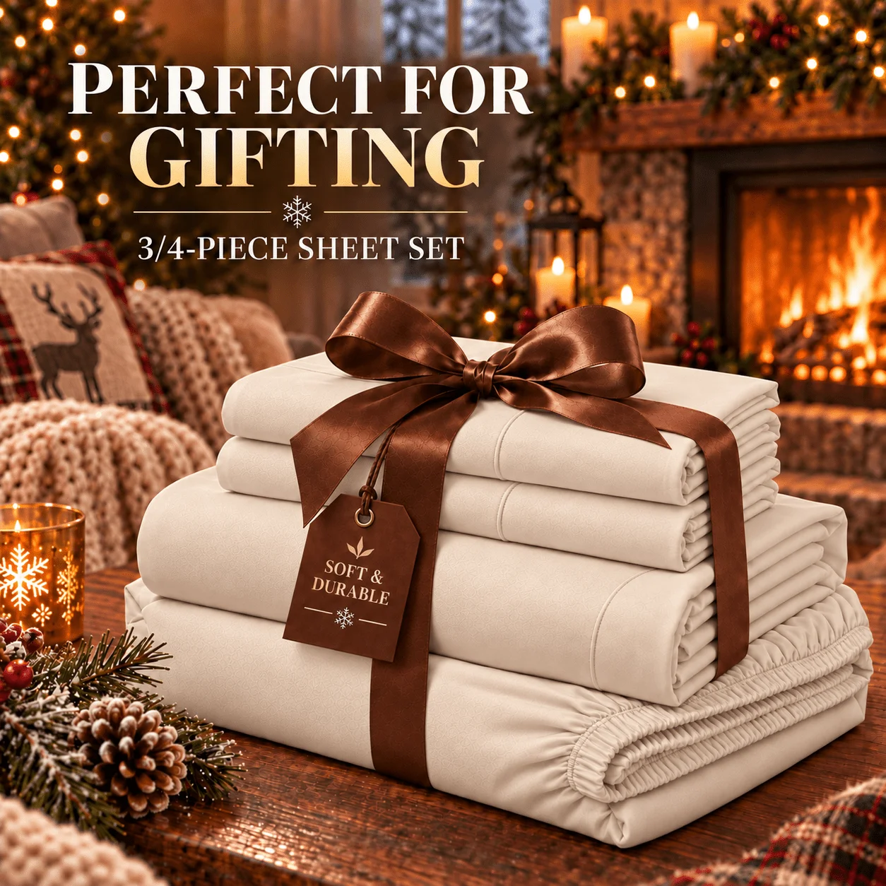 Fitted Bed Sheets Deep Pocket - Świąteczny zestaw pościeli składający się z