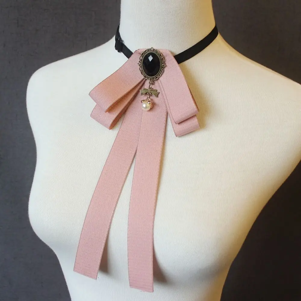 Chic Gorgeous Pearl Ribbon Tassel Jewelry Collar Pin Brooch Bow Tie Cravat