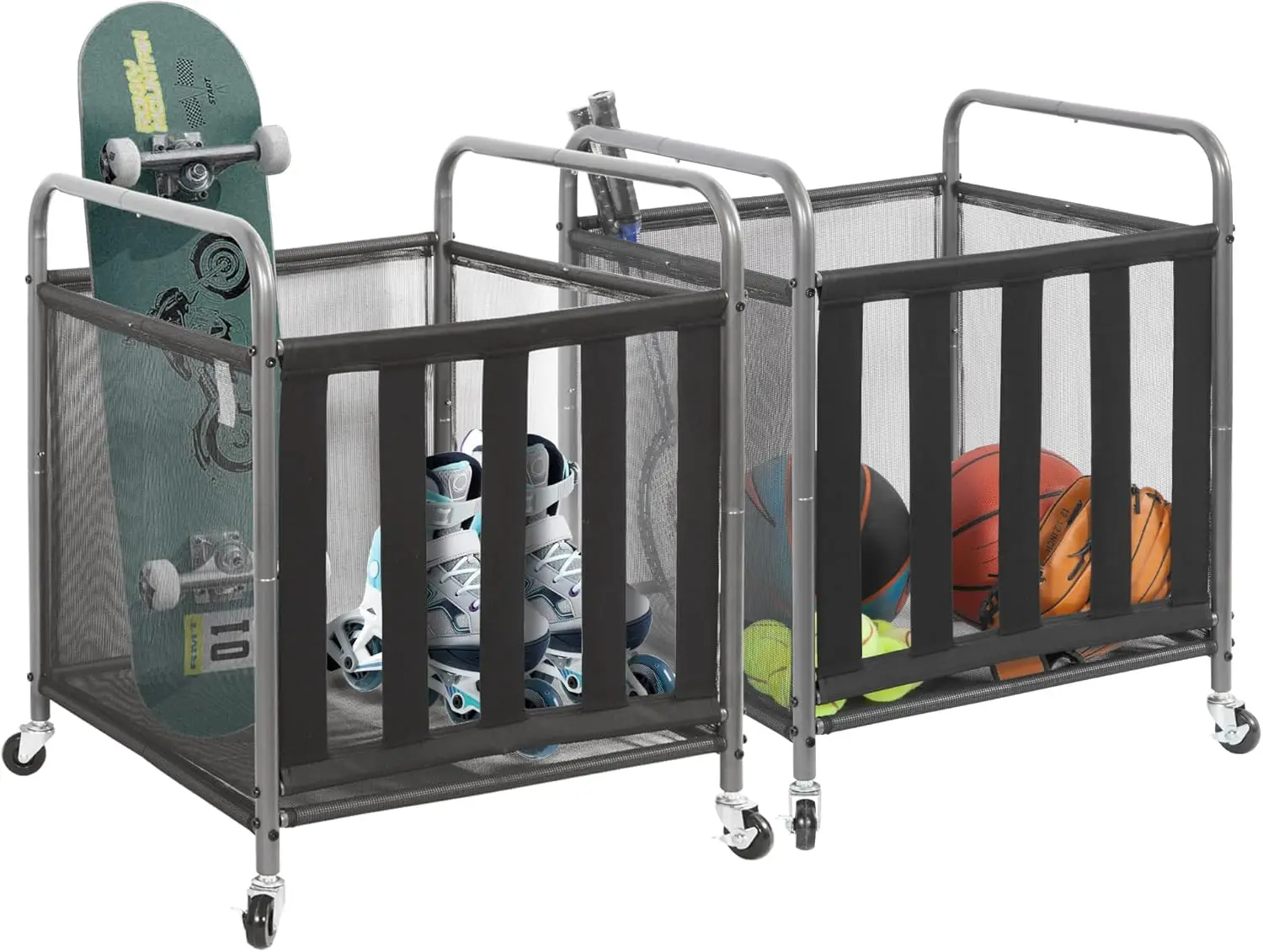 

Ball Storage Bin Rolling Sports Ball Cart, Metal Garage Organizer Sport Ra, Ball Basket Storage, Ball Cage For Garage Or Gym,