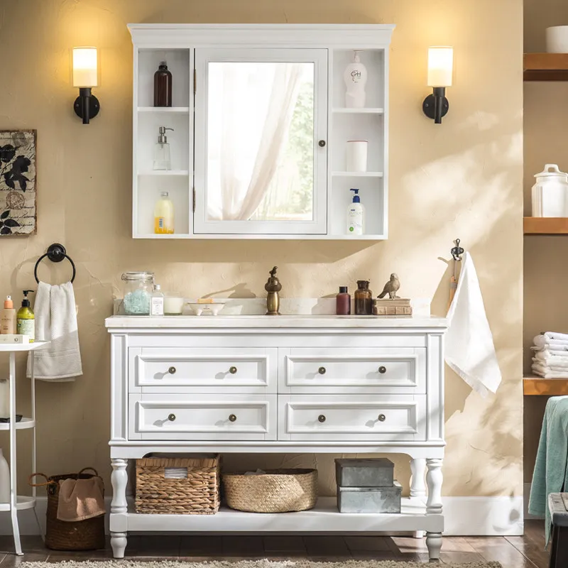bathroom cabinet, solid wood washbasin, bathroom cabinet, bathroom oak washbasin, floor-to-ceiling washbasin cabinet combination