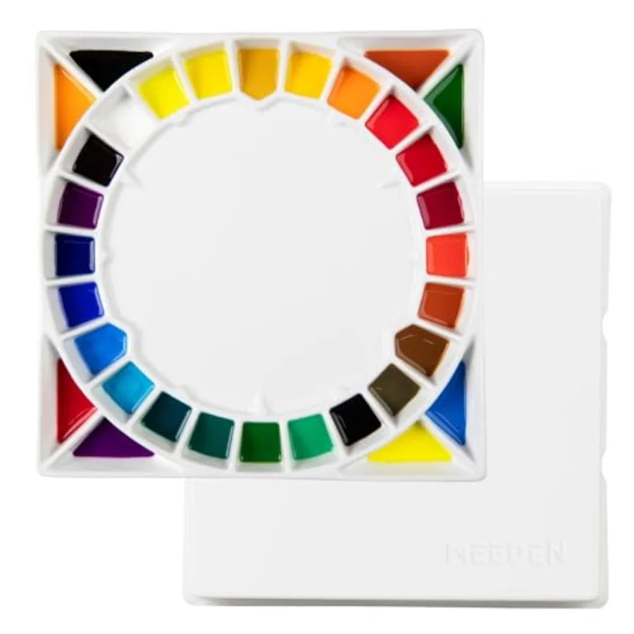

Large 32-Well Ceramic Watercolor Palette with Lid, Porcelain Paint Palette for Watercolor Painting with Cover, Big Mixing Tray