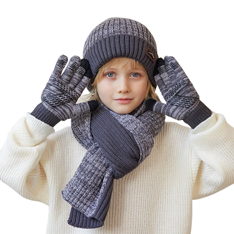 4 5 6 7 8 9 10 Years Old Kids Hat Scarf Gloves Set Boy Girl Winter Knit Beanies Neck Warmer Gaiter 3 Set Bonnets Mittens Scarf