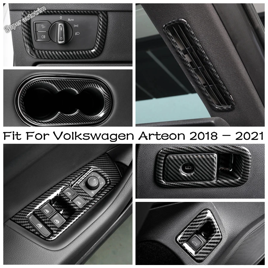 

Head Lamp Light / Window Lift / Glove Box / Water Cup Cover Trim ABS Carbon Fiber Accessories For Volkswagen Arteon 2018 - 2024