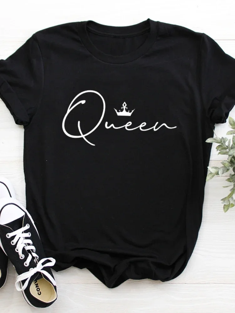 

8 Colors Crown Queen Letter Print T Shirt Women Short Sleeve O Neck Loose Tshirt Summer Women Tee Shirt Tops Clothes Mujer