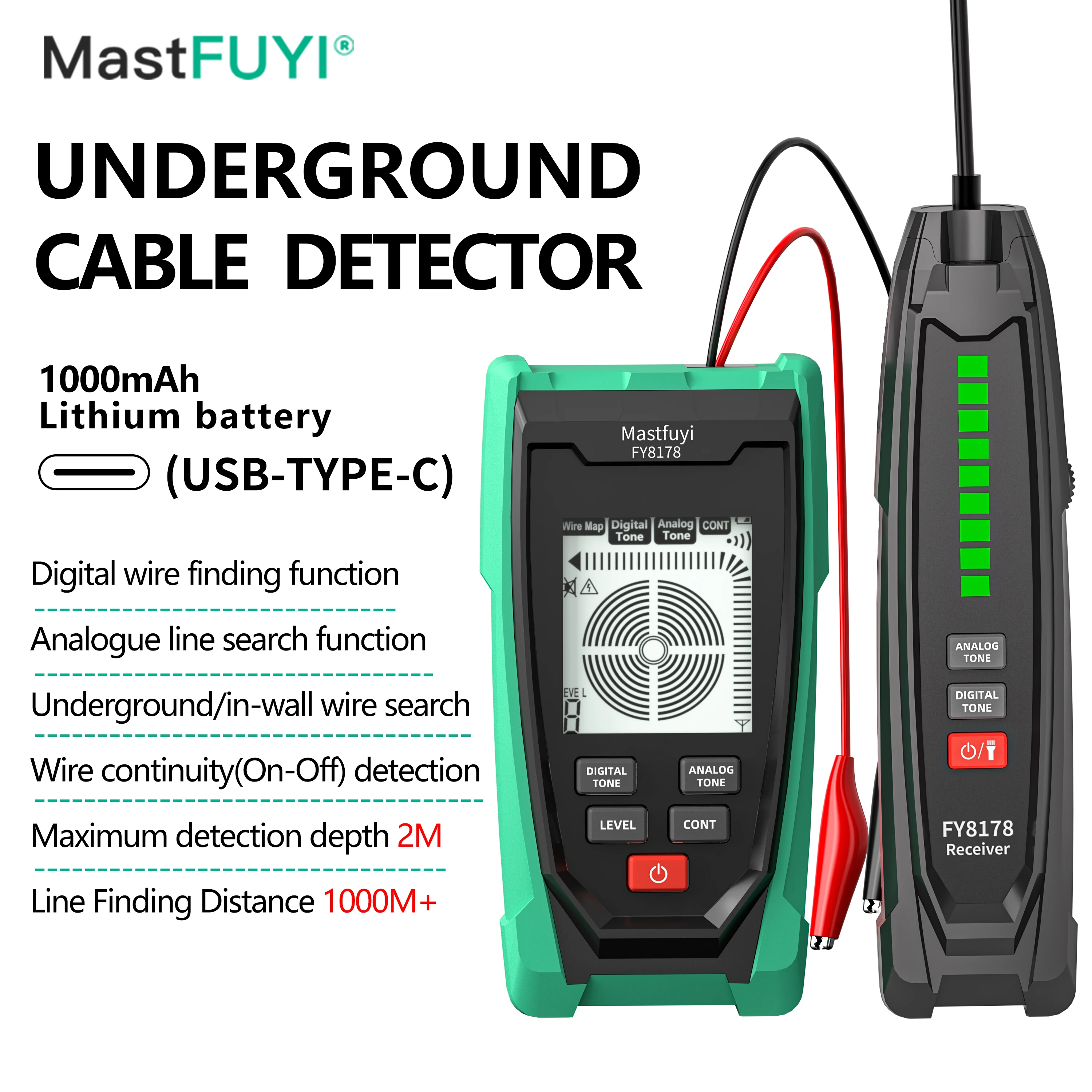 MASTFUYI FY8178 Wire Tracker Portable Wire Cable Tracker Metal Pipe Locator Detector Tester Underground Line Tracker Wire Finder