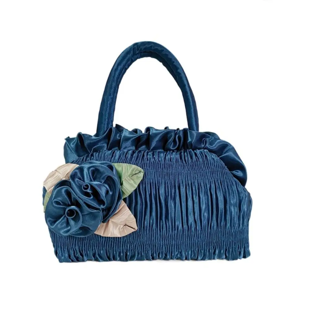 

Leaf Hanfu Rose Flower Handbag Ruffle Bubble Zipper Flower Tote Bag Cosmetic Makeup Bag Shopping Bag Ethnic Style Wrist Bag