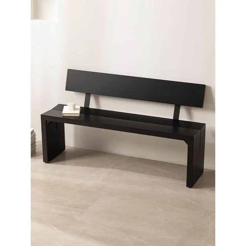 Solid Wood Wabi Style Bench with Backrest Minimalist Dining Chair for Living Room Bedroom Bedside Creative Home Furniture