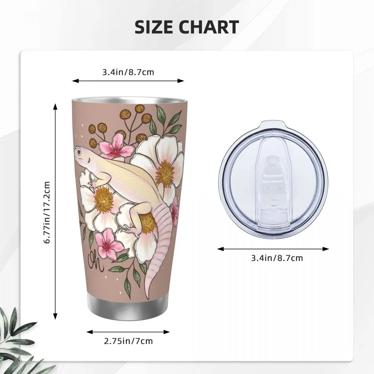 Leopard Gecko Murphy's Patternless With Florals Stainless Steel Tumbler Vacuum Insulated Mugs Thermal Cold Cup Straw Lid 20oz