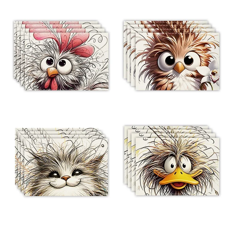 Linen eco-friendly abstract animal pattern placemats, heat-resistant and heat-insulating placemats for dining and kitchen tables