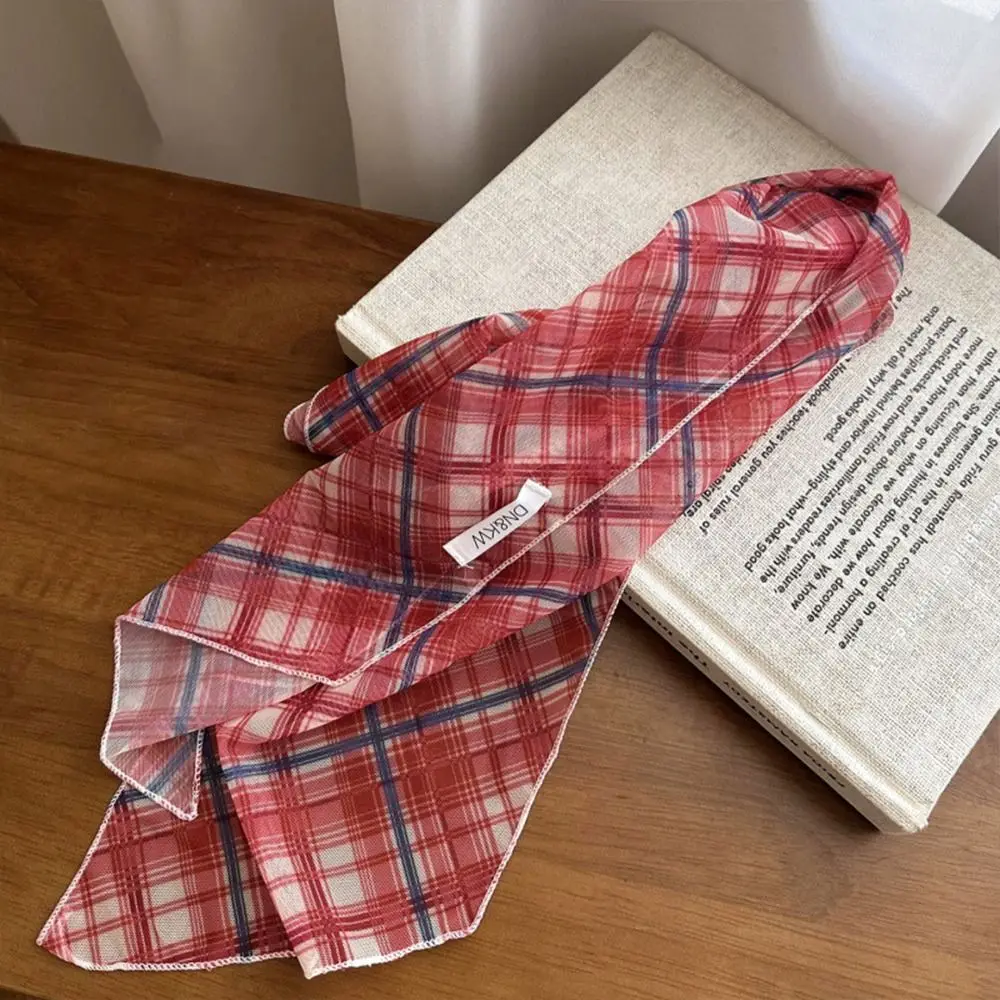 

New lattice Checkered Silk Scarf for Women Thin Long Striped Neck Scarf Atmospheric Belt Women Summer Scarf
