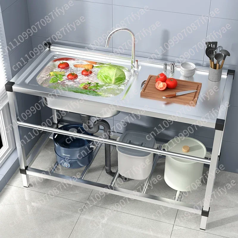 Kitchen Thickened 304 Stainless Steel Sink Countertop Integrated Single Sink with Bracket Dishwashing Basin Dishwashing Basin