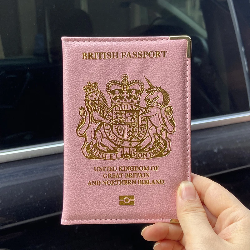 Women Travel Passport Cover UK Pu Leather Pink Case for Passport Girl Fashion United Kingdom Holder Passport Travel Wallet