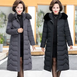 6XL Large Size Winter Elderly Mother Women's Overcoat Jacket Winter Long Large Fur Collar Thicken Thin Down Cotton Jacket Women