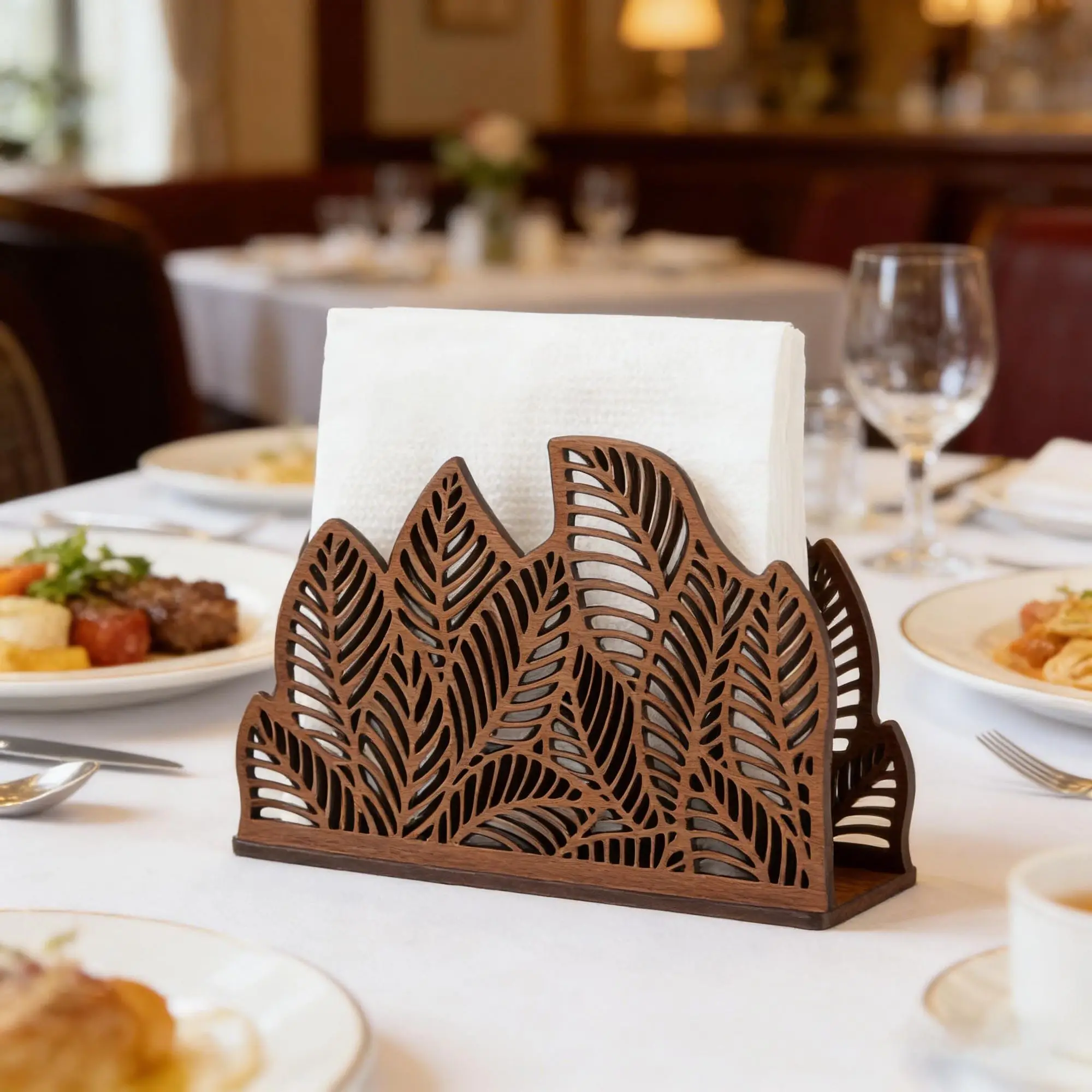 Exquisite Laser Cut European Pattern Kitchen Paper Towel Holder Poplar Wood Home Holder Napkin Paper Home Hotel