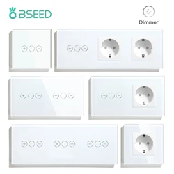 BSEED 1Gang Touch Dimmer Switches 1-drożny ściemnialny włącznik światła LED z gniazdem zasilania UE Porty USB Type-C Panel szklany 10A