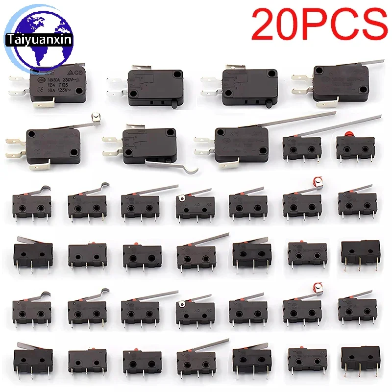 

20 шт. KW11, концевой выключатель с роликовым рычагом, 2/3 контакта, микропереключатель, нормально открытый, закрытый, NO/NC 5A, 125 В, 250 В, мини-переключатели KW11-3Z