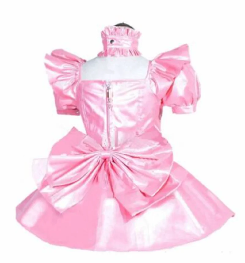 New Corset Tight Pink Sissy Maid Girl Lockable Satin Dress Cos Costume Custom Cosplay Costume Custom