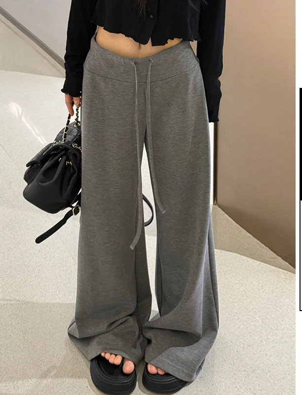 กางเกงขากว้างสำหรับผู้หญิงตัวเล็ก สไตล์มินิมอลอ่อนโยนสำหรับฤดูใบไม้ผลิ ทรงหลวม สไตล์นักศึกษา ผ้าโมดอลระบายอากาศ จับจีบแบบเรโทร