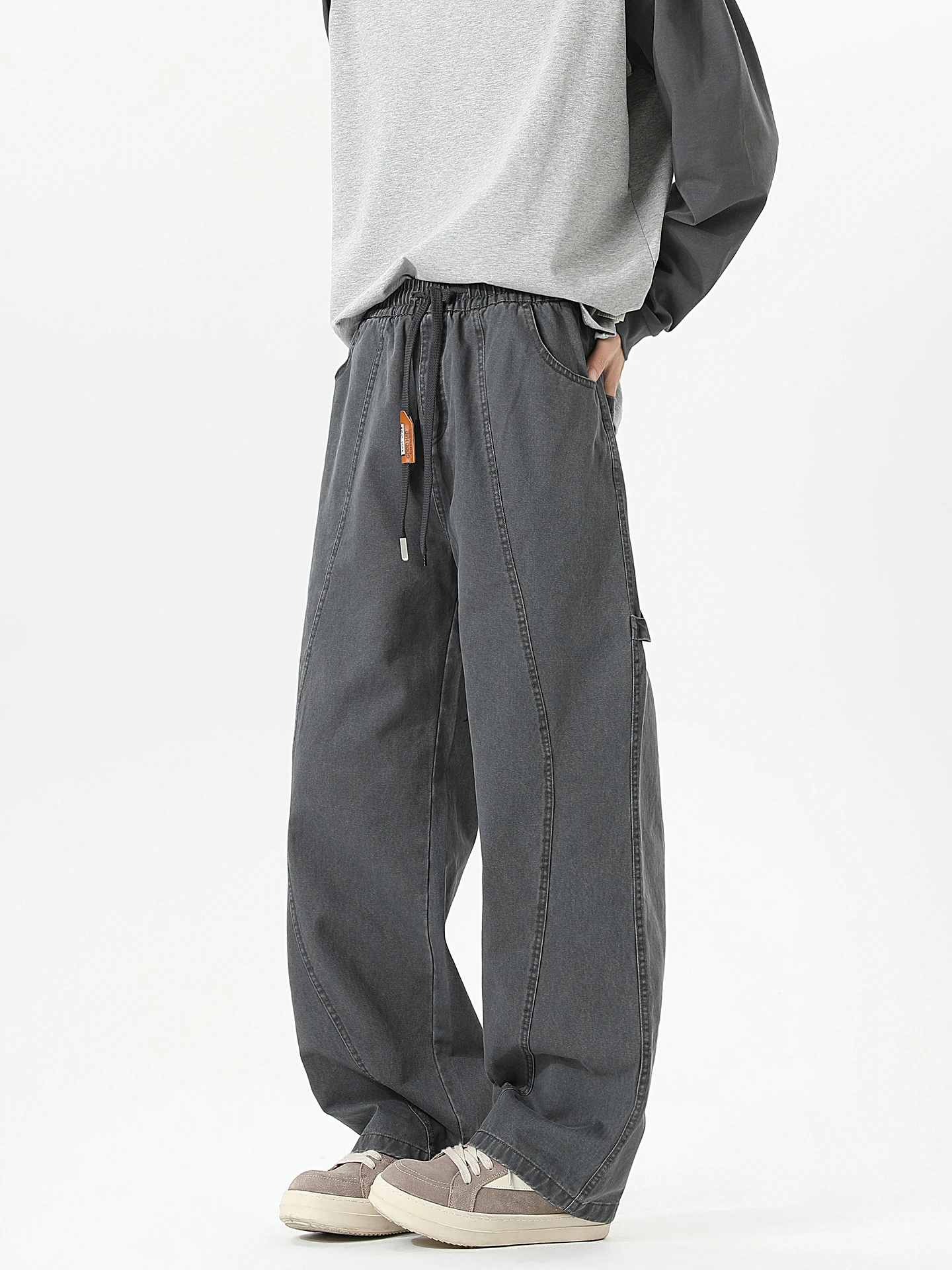 

Wukong имеет товары, модные американские деконструированные прямые брюки для спецодежды, мужские свободные широкие длинные брюки в стиле ретро в стиле ретро