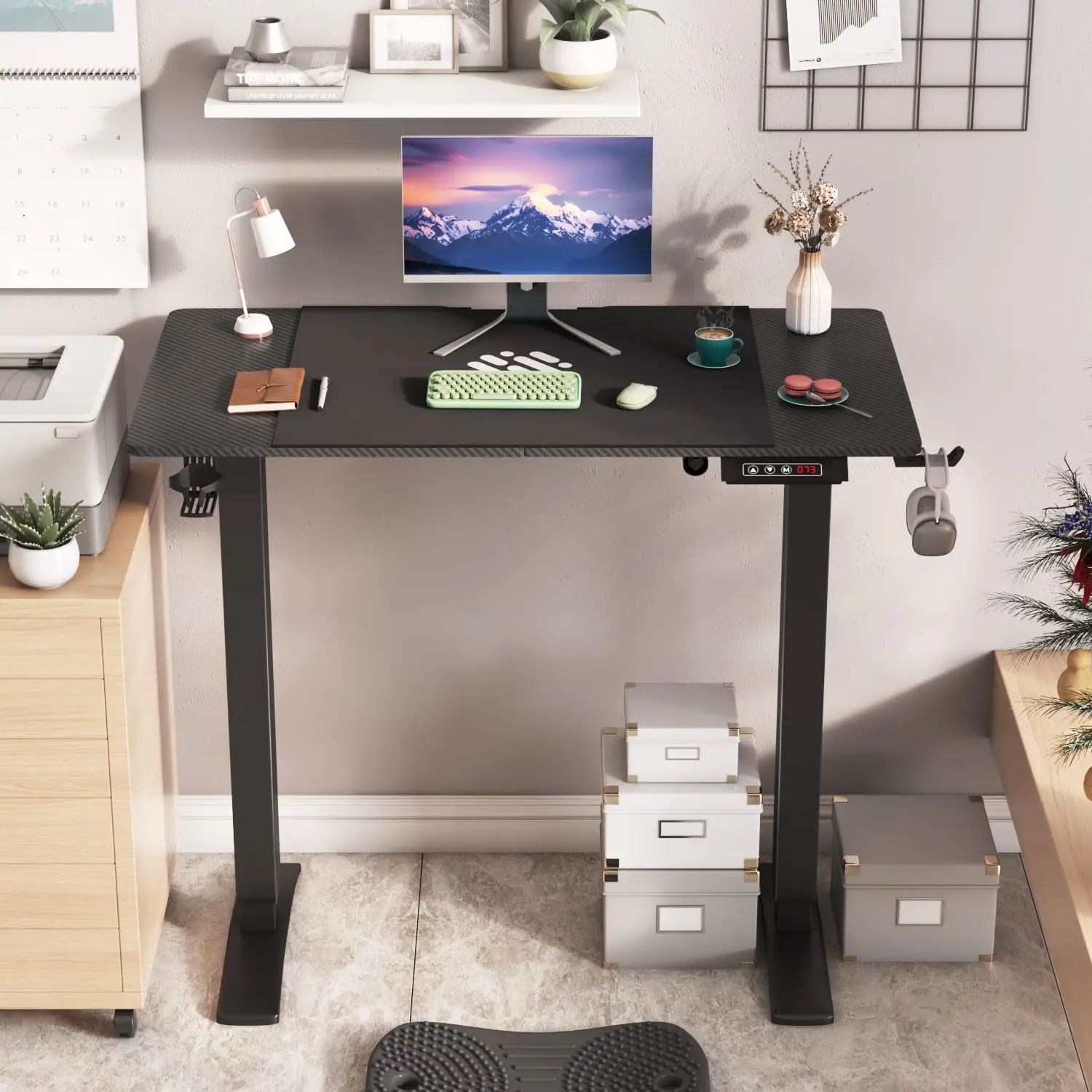 Electric Height Adjustable Standing Desk 40 Inch Sit Stand Computer Desk Memory Preset T-Shape Bracket Office, Customized
