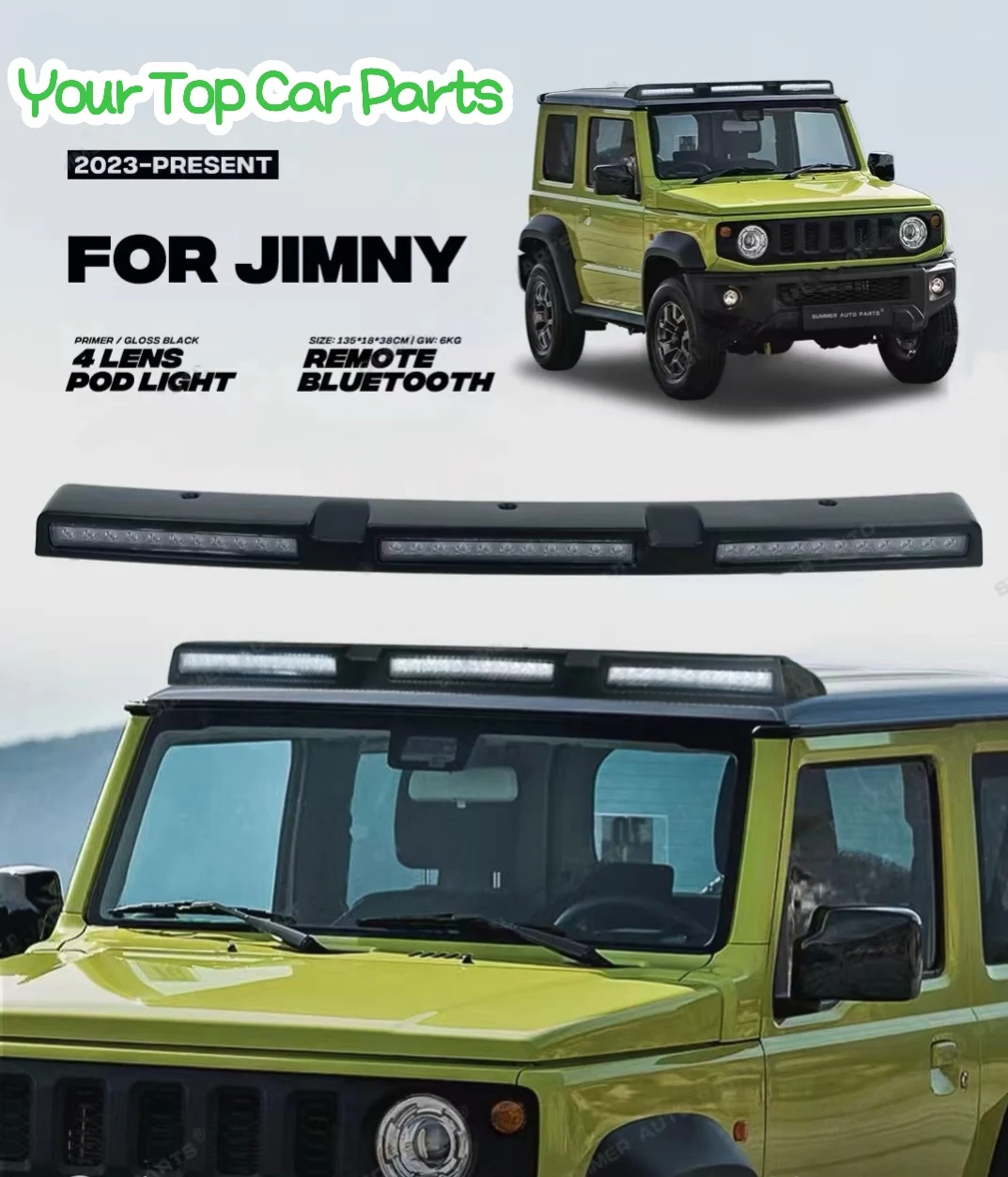 Fits For JIMNY 2023-2025 Glossy Black Roof Spoiler Lamp LED Light Bar Roof Light