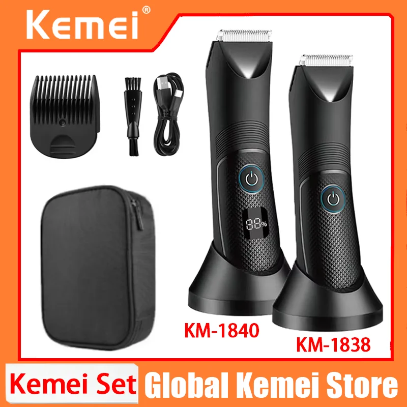 

Kemei KM-1838 KM-1840 Groin Area Hair Trimmer Lawn Mower Ceramic Blade Waterproof Wet Dry Clippers Pubic Armpit Body Hair Razor