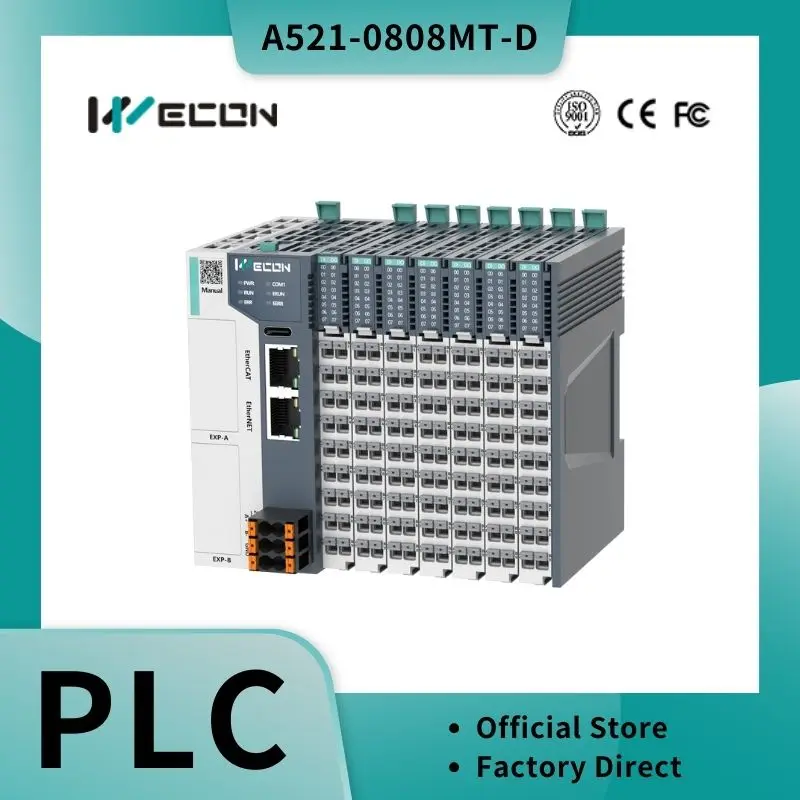 Wecon EtherCAT Card Type PLC A500 Series A521-0808N-D 24VDC Power, High Speed Transistor Output, Support IL/LD/FB/FC/ST