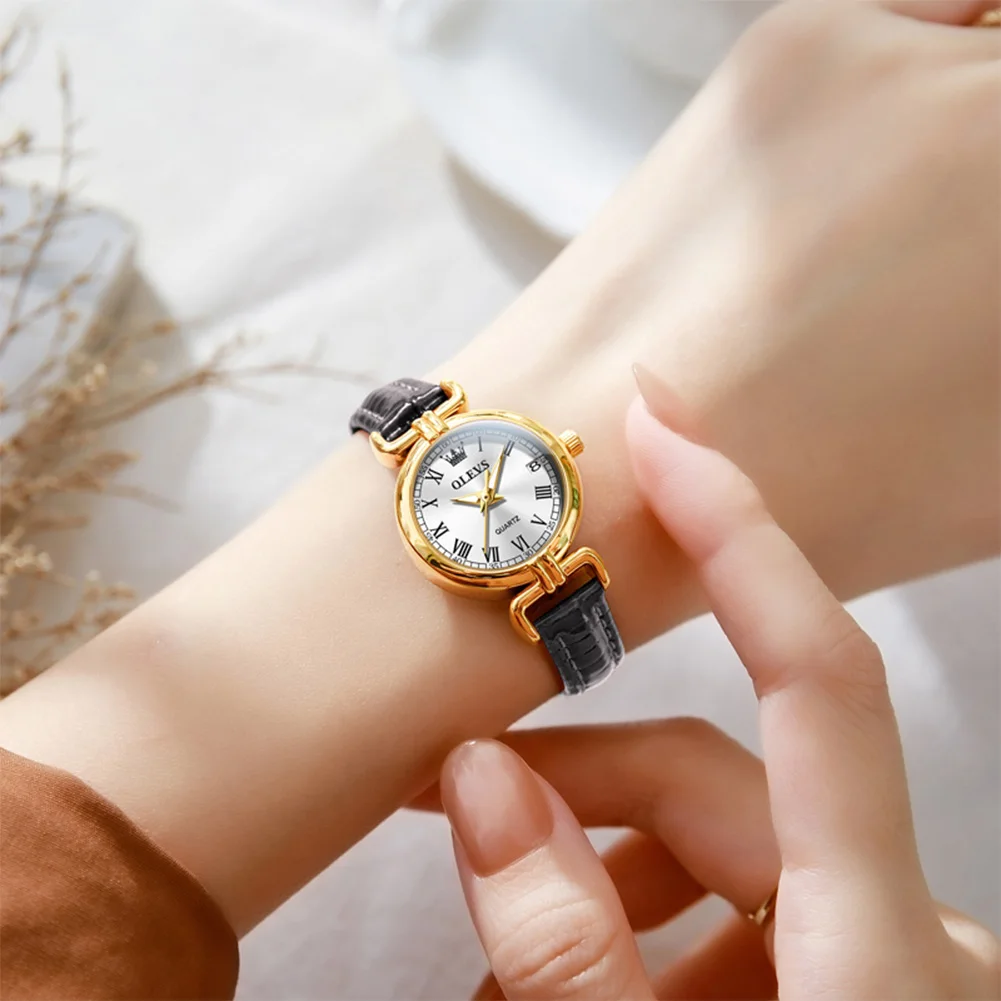 OLEVS ساعات نسائية 5645L قمة الموضة الفاخرة العلامة التجارية الأصلية ساعة كوارتز لسيدة الطلب الصغير مقياس روماني حزام من الجلد جديد