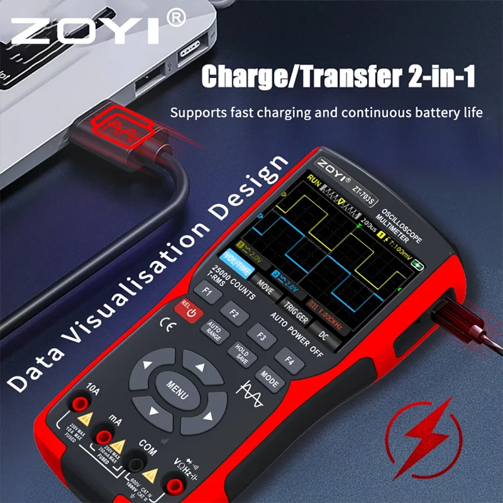 ZOYI Dual-Channel Oscilloscope ZT-703S Multifunction Multimeter Signal Generator 3-in-1 High Precision