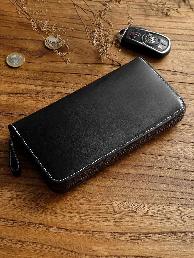 

Handmade Italian Skeleton-Skin Men's Long Wallet Genuine Leather Zipper First Layer Cowhide Casual Clutch